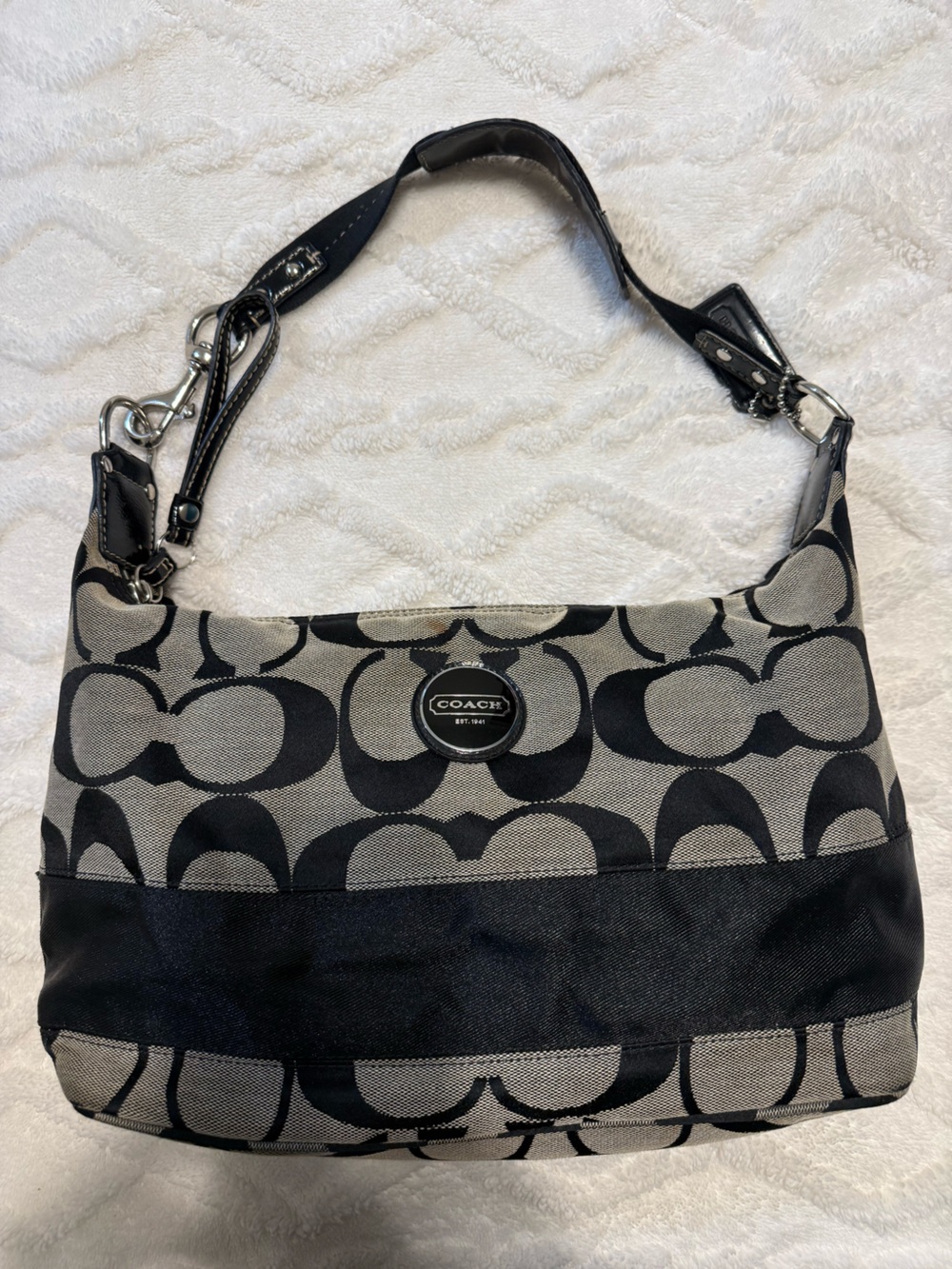 Coach Black and Gray Signature Shoulder Bag
